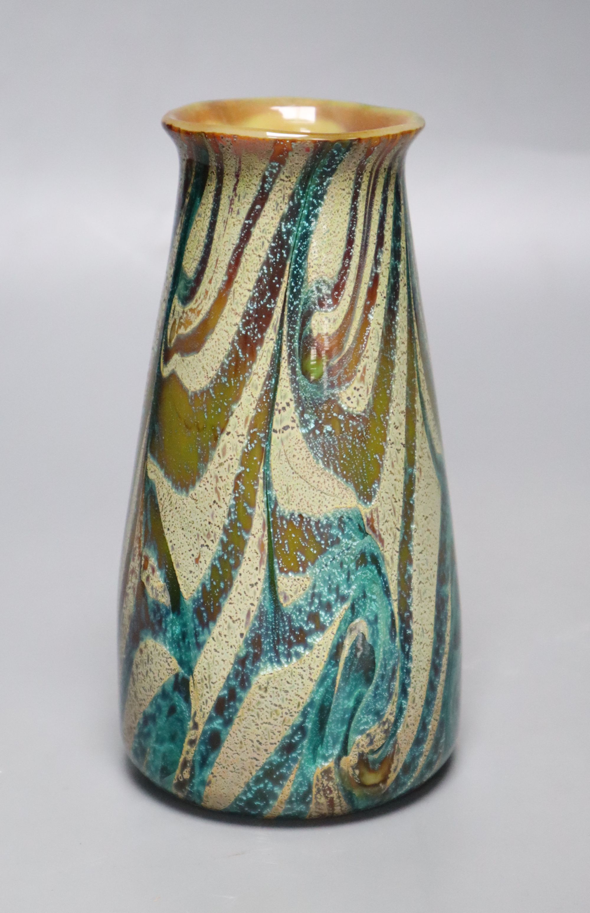 A contemporary marbled glass vase, height 17cm